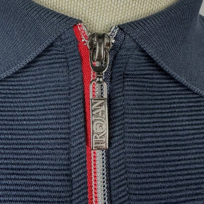 Trojan Records Ottoman Rib Chrome Zip Polo Navy