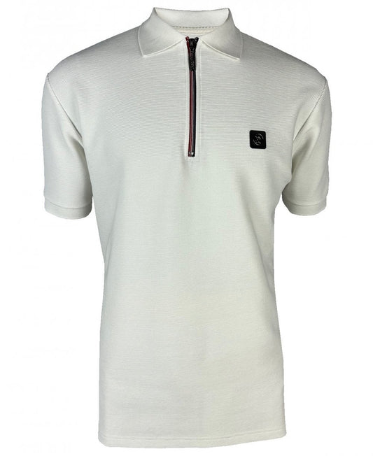 Trojan Records Ottoman Rib Chrome Zip Polo Ecru