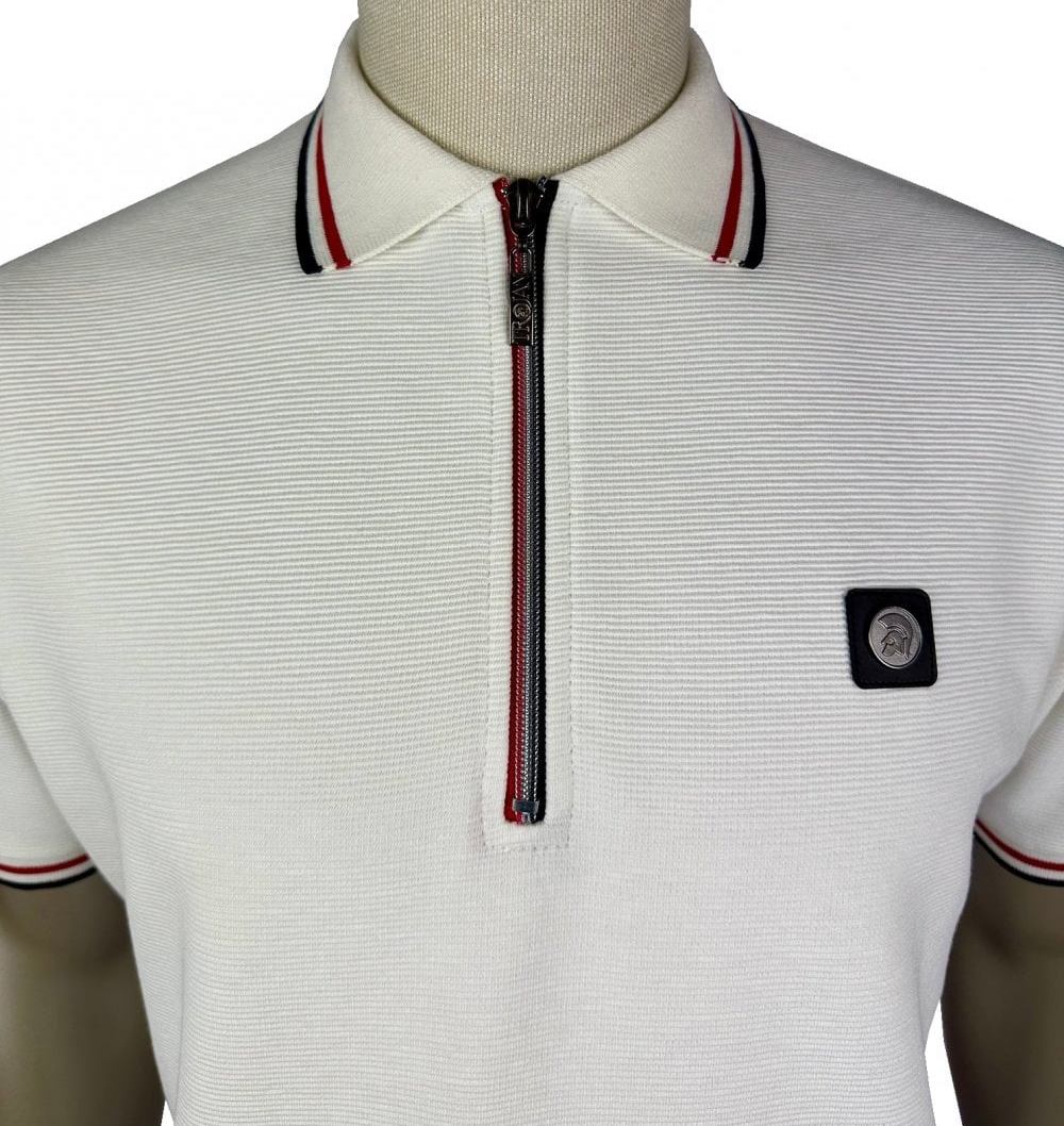 Trojan Records Ottoman Rib Zip Polo Shirt Ecru