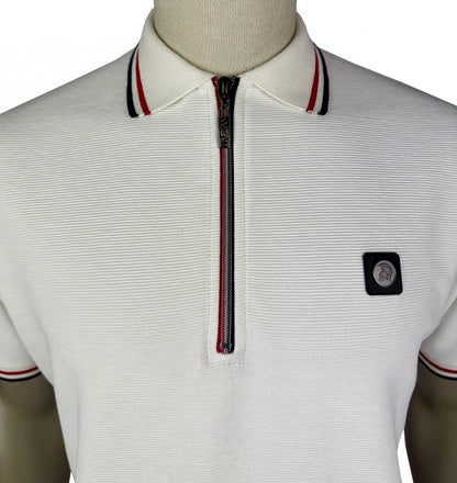 Trojan Records Ottoman Rib Zip Polo Shirt Ecru