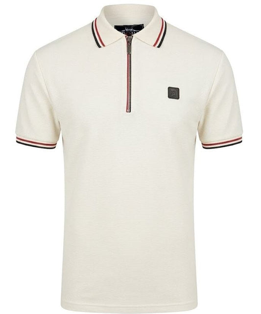 Trojan Records Ottoman Rib Zip Polo Shirt Ecru