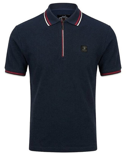 Trojan Records Ottoman Rib Zip Polo Shirt Navy