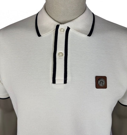 Trojan Records Ottoman Stripe Trim Polo Shirt Ecru