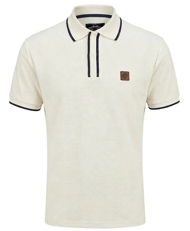 Trojan Records Ottoman Stripe Trim Polo Shirt Ecru