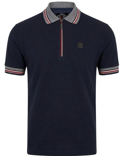 Trojan Records Oxford Collar Pique Zip Polo Shirt Navy