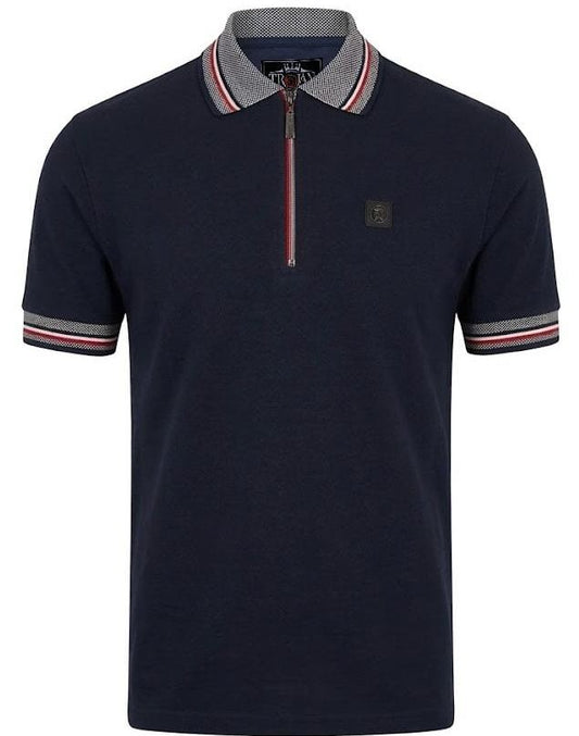 Trojan Records Oxford Collar Pique Zip Polo Shirt Navy