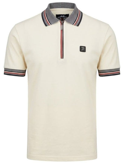 Trojan Records Oxford Collar Pique Zip Polo Shirt Ecru