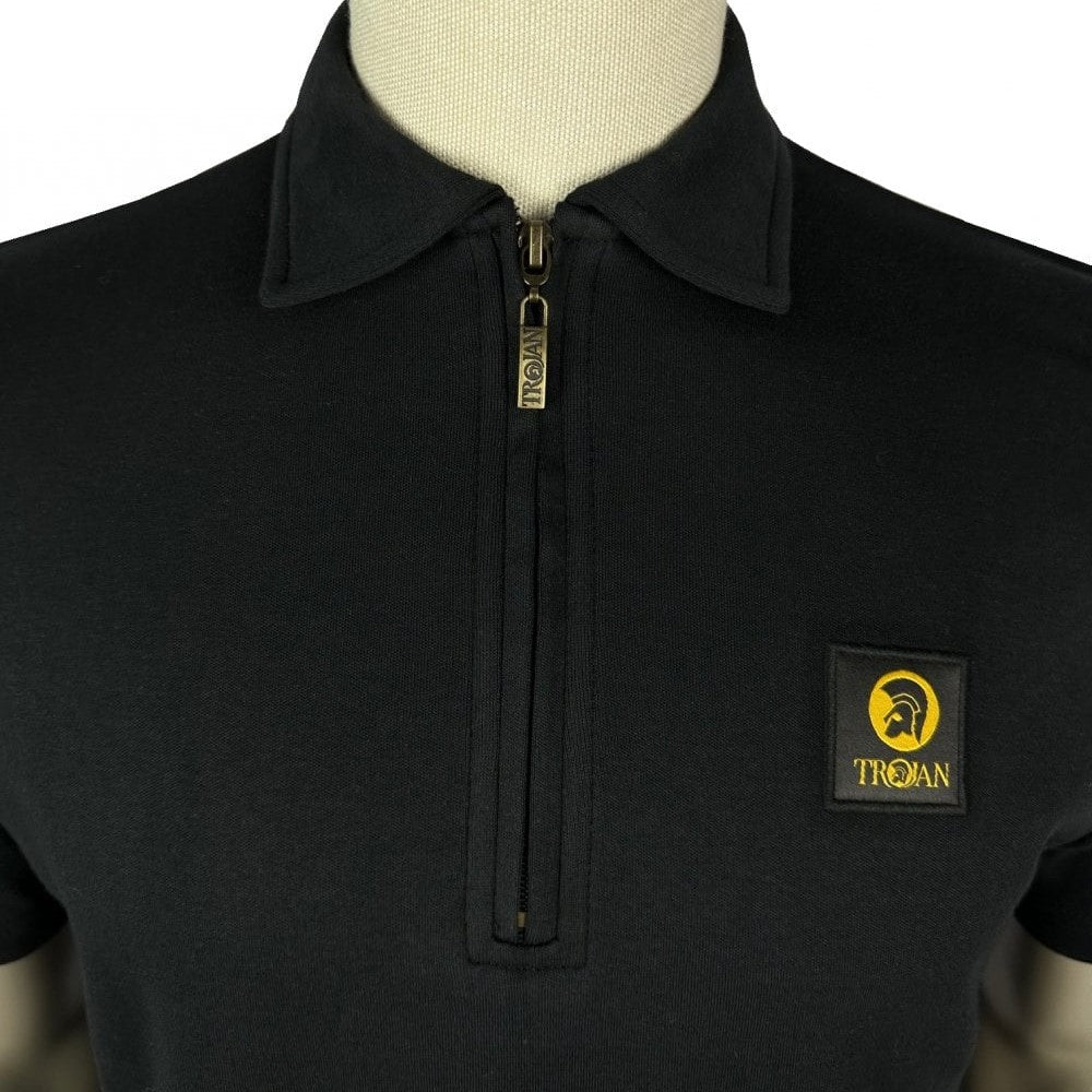 Trojan Records Plain Badged Zip Polo Black