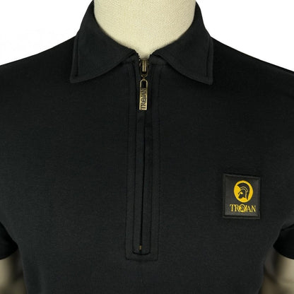 Trojan Records Plain Badged Zip Polo Black