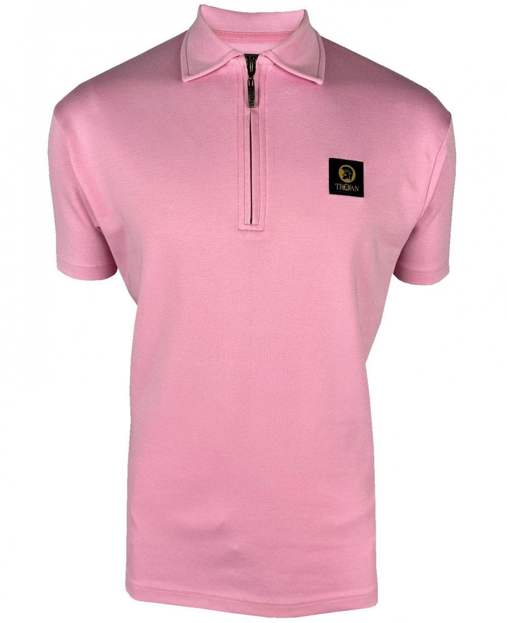 Trojan Records Plain Badged Zip Polo Pink