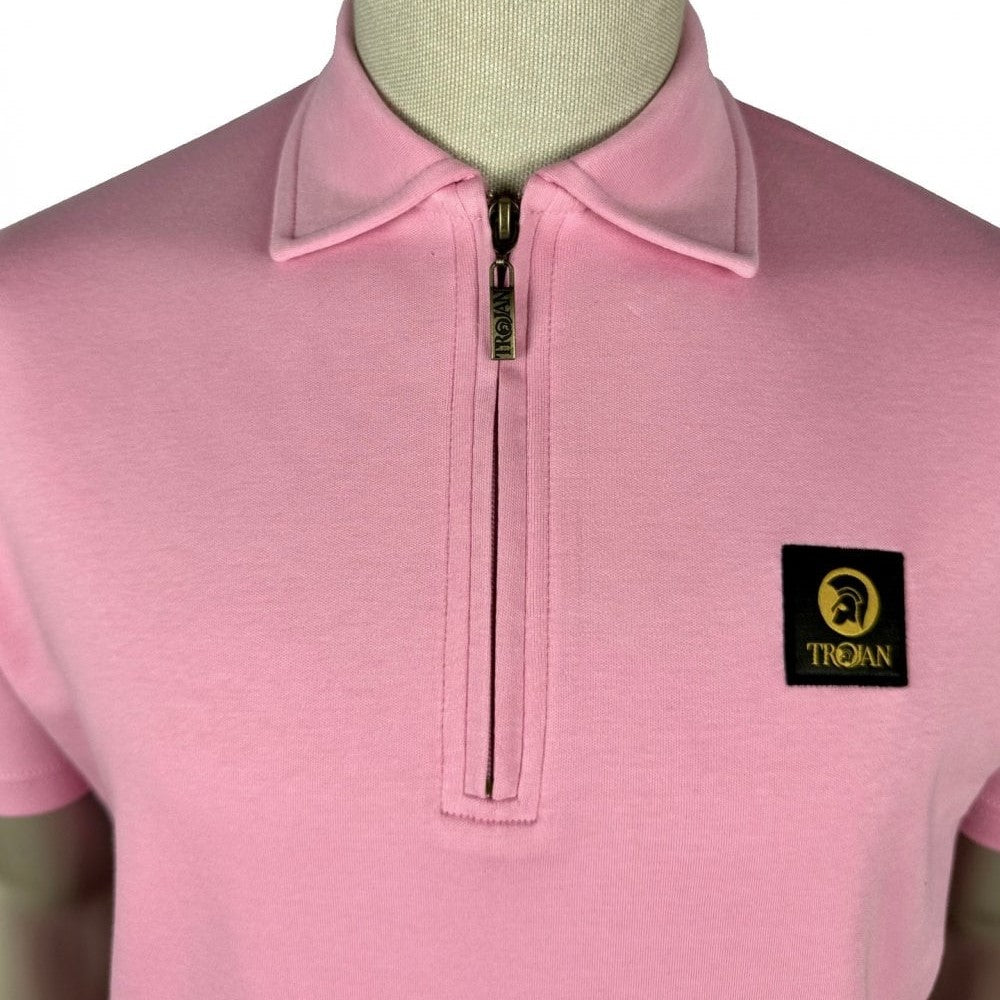 Trojan Records Plain Badged Zip Polo Pink