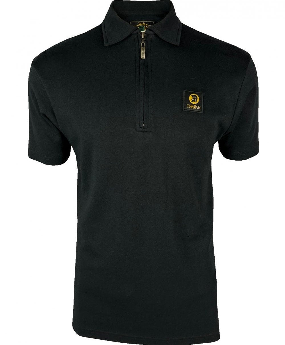 Trojan Records Plain Badged Zip Polo Black