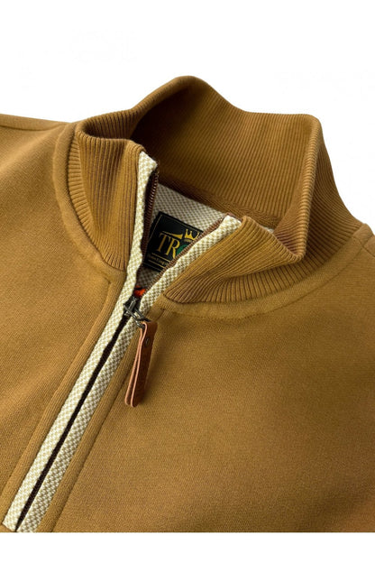 Trojan Records Jacquard Trim 1/4 Zip Sweatshirt Tan