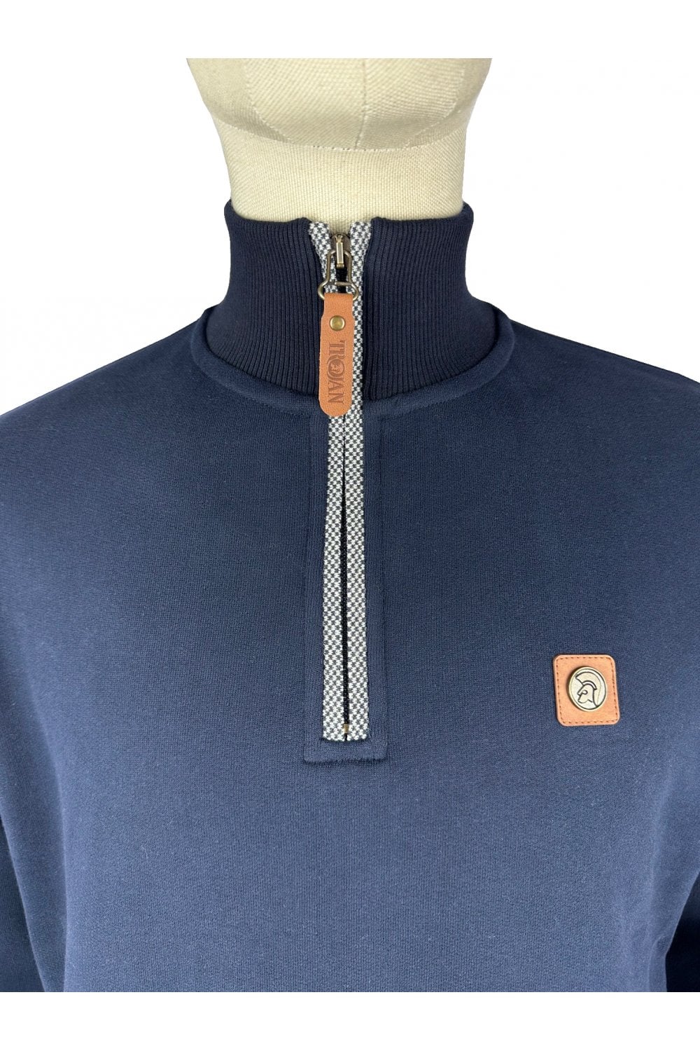 Trojan Records Jacquard Trim 1/4 Zip Sweatshirt Navy