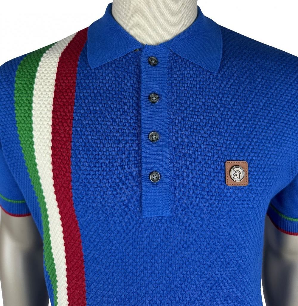 Trojan Records Fine Gauge Knit Racing Stripe Polo Cobalt