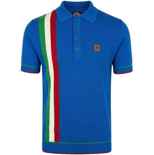 Trojan Records Fine Gauge Knit Racing Stripe Polo Cobalt