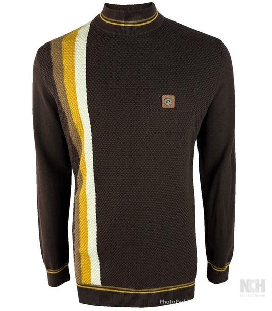 Trojan Records Fine Gauge Knit Racing Stripe Turtle Neck Chocolate