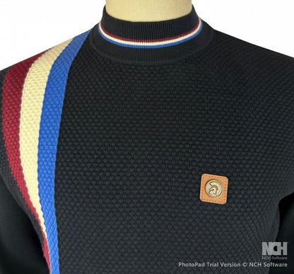 Trojan Records Fine Gauge Knit Racing Stripe Turtle Neck Navy