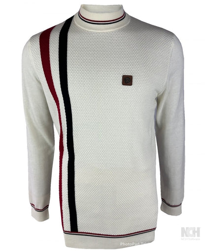 Trojan Records Fine Gauge Knit Racing Stripe Turtle Neck Ecru