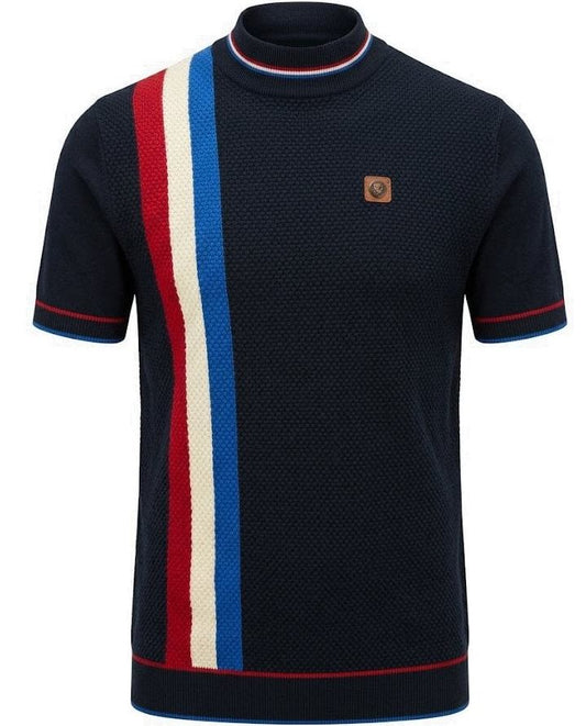 Trojan Records Fine Gauge Knit Racing Stripe Turtle Neck Navy