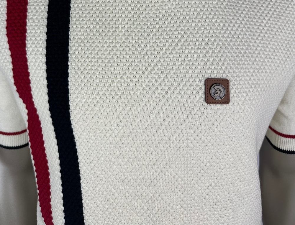 Trojan Records Fine Gauge Knit Racing Stripe Turtle Neck Ecru