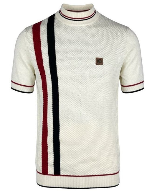 Trojan Records Fine Gauge Knit Racing Stripe Turtle Neck Ecru