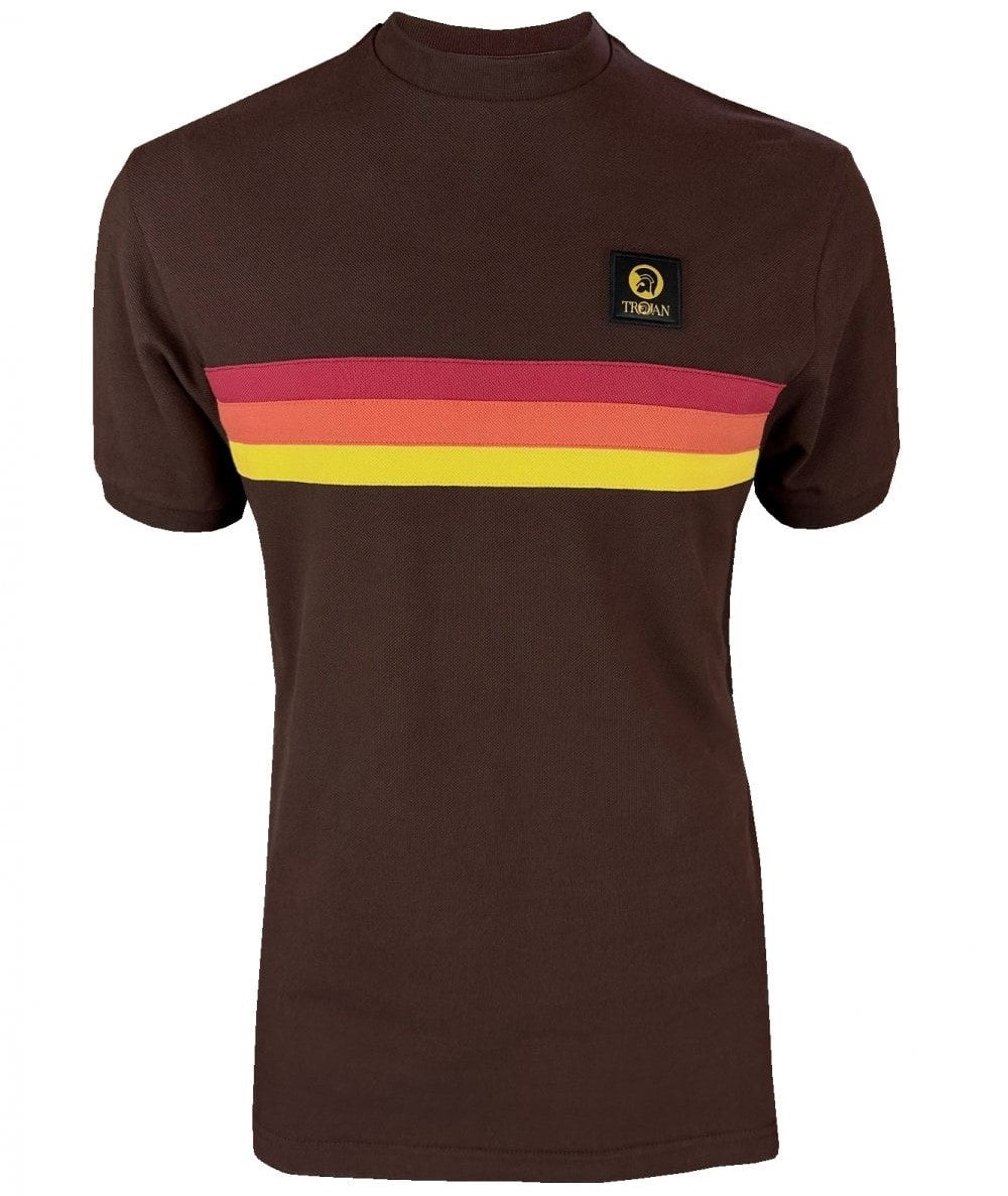 Trojan Records Retro Stripe Pique T-Shirt Chocolate