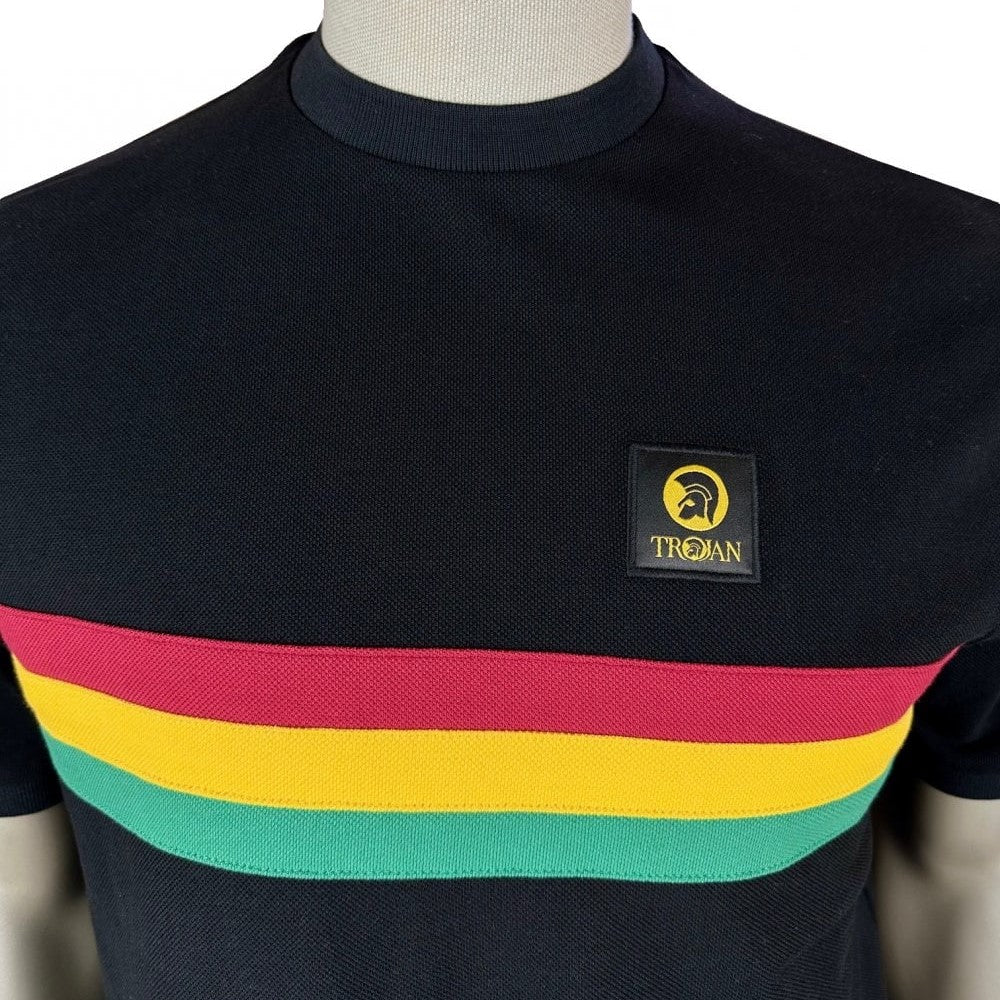Trojan Records Retro Stripe Pique T-Shirt Black