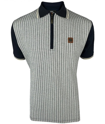 Trojan Records Houndstooth Panel Zip Polo Navy