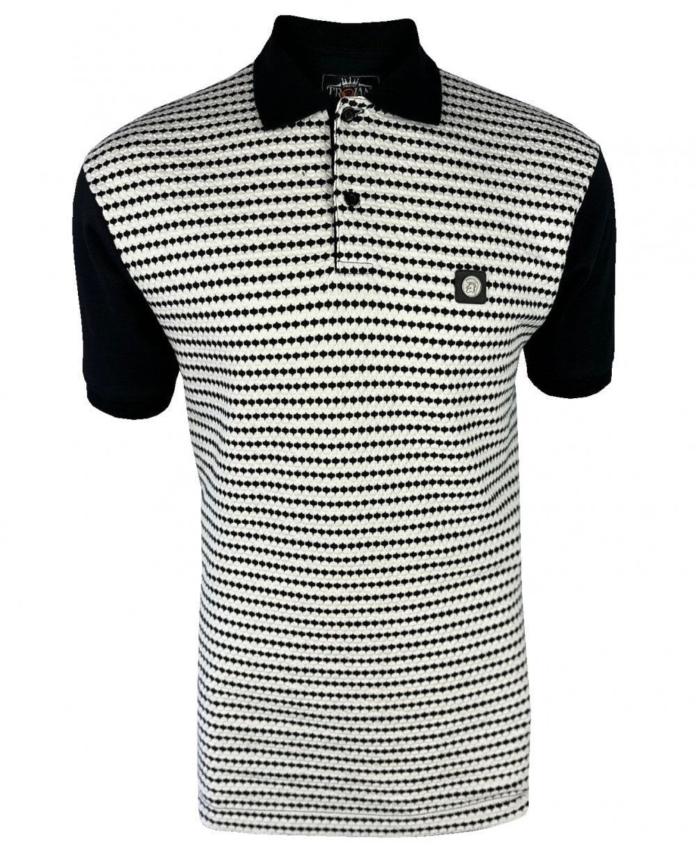 Trojan Records Textured Stripe Panel Polo Black