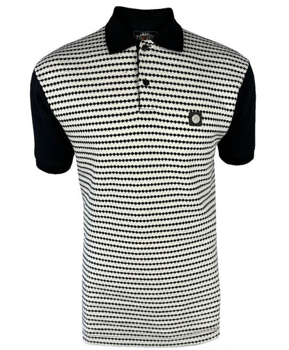 Trojan Records Textured Stripe Panel Polo Black