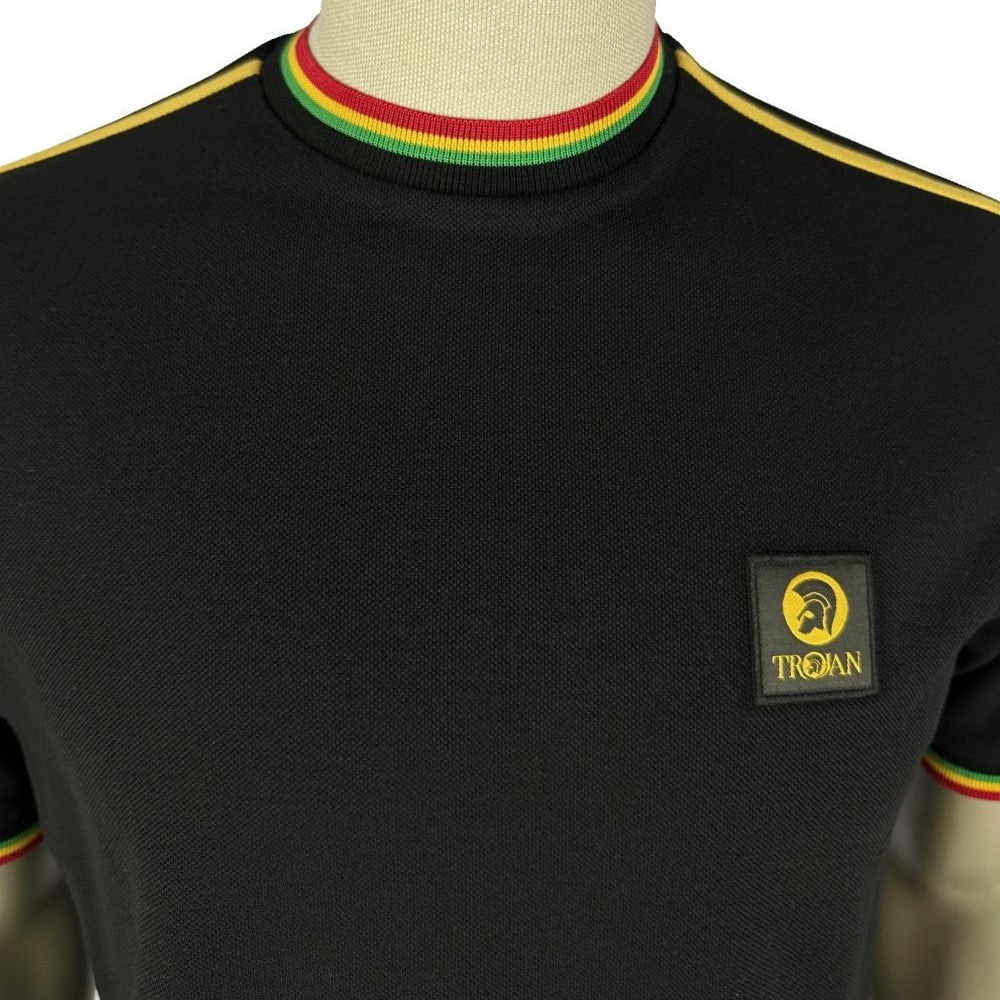 Trojan Records 3 Colour Tipped Pique T-Shirt Black