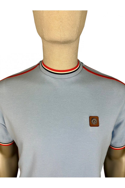 Trojan Records 3 Colour Tipped Pique T-Shirt Powder Blue