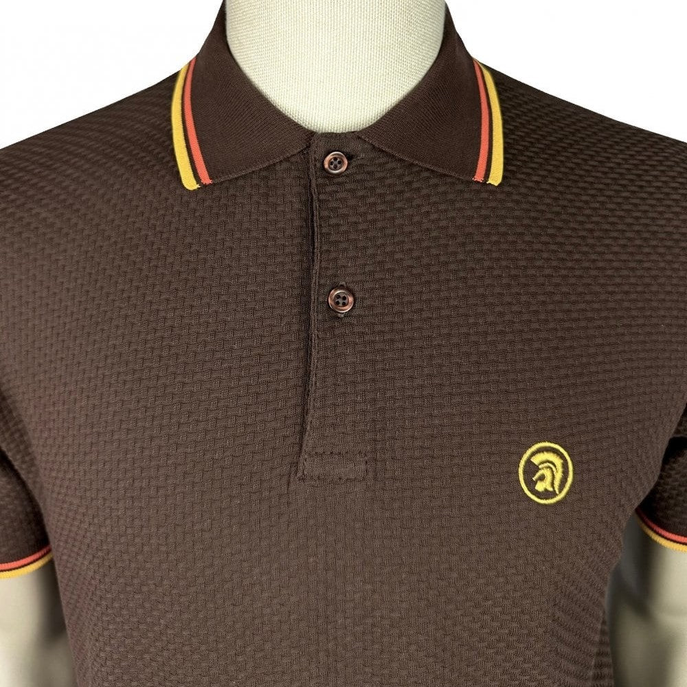 Trojan Records Basketweave Tipped Polo Chocolate