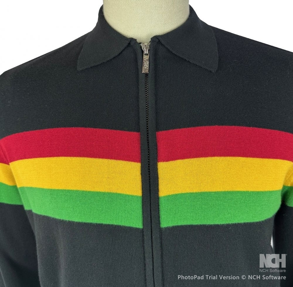 Trojan Records Fine Gauge Knit Chest Stripe Zip Cardigan Black
